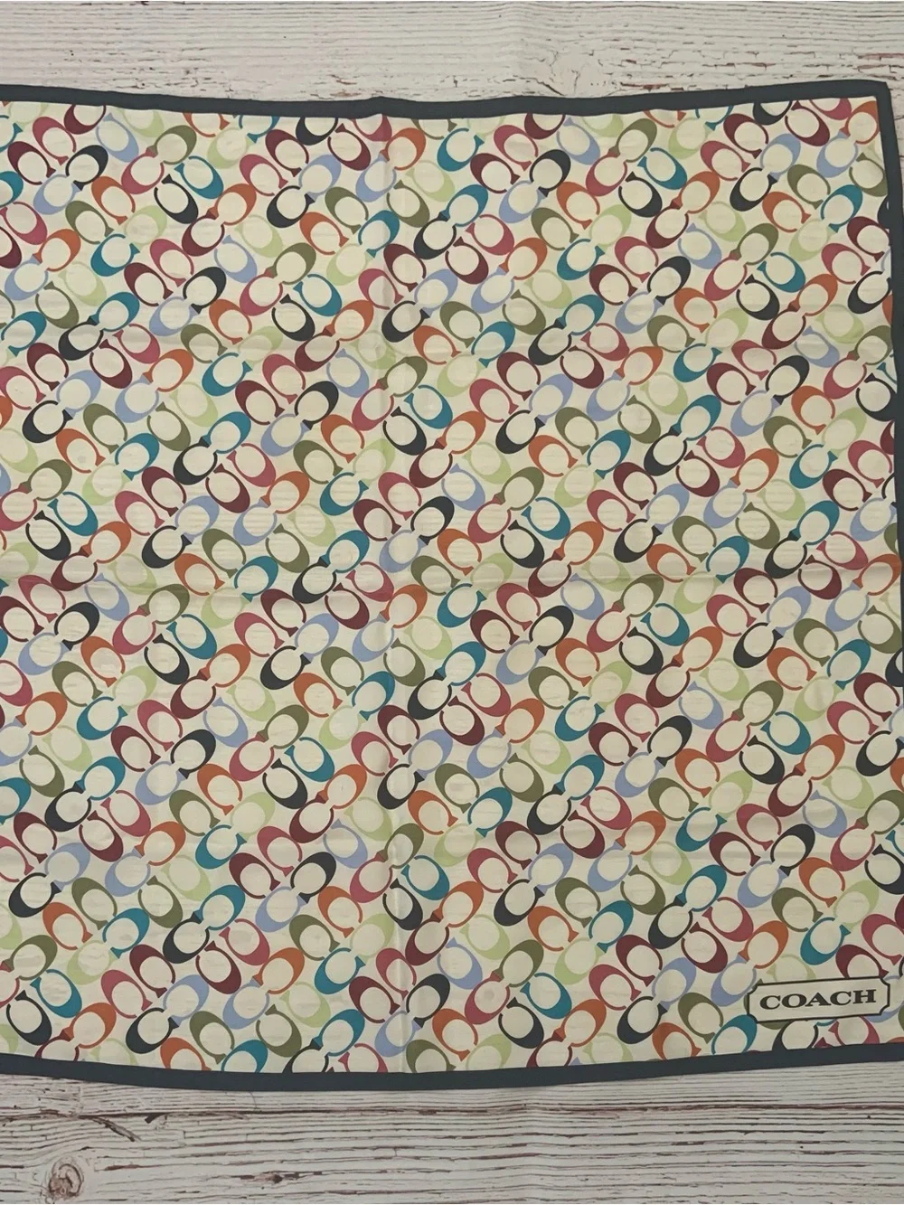 Coach Vintage 100% Silk Signature Monogram Multicolor C Square Scarf
